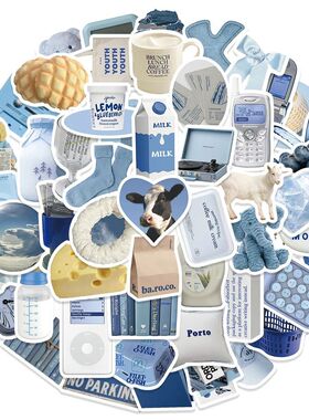 60pcs Cute Cartoon Art Blue Aesthetic Stickers Graffiti