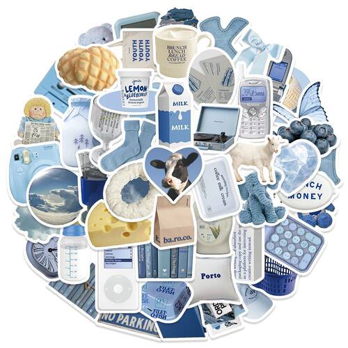 60pcs Cute Cartoon Art Blue Aesthetic Stickers Graffiti