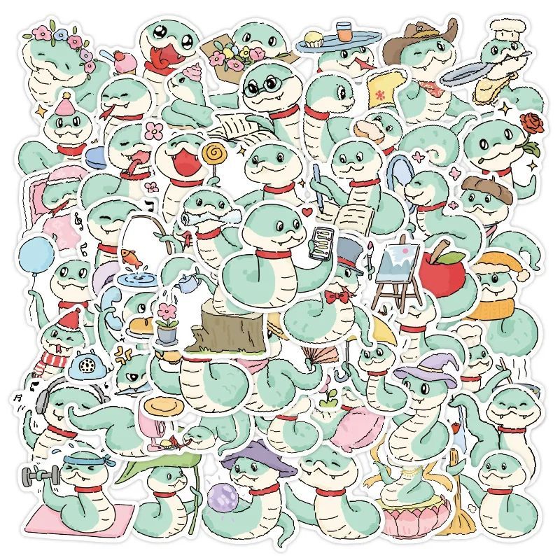 50Pcs Cartoon Cute Snake Stickers Cute Travel Skateboard