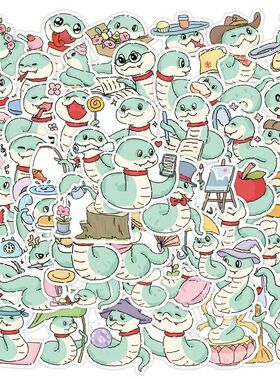50Pcs Cartoon Cute Snake Stickers Cute Travel Skateboard