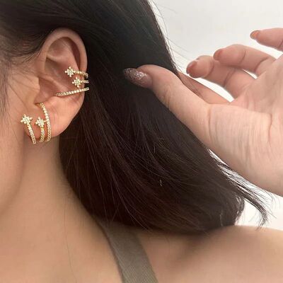 2024Multilayer Crystal Fake Piercing Cartilage Ear Cuff