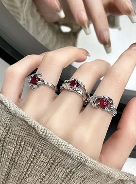 Irregular Gemstone Ring Aesthetic Girl Hollow Red Stone