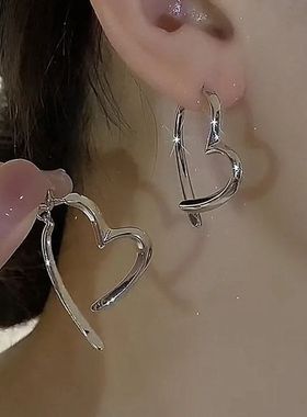 New Fashion Silver Color Heart Earrings For Women Y2K