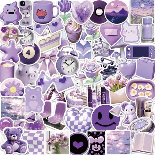 56PCS Cartoon Purple PVC Sticker Aesthetic Children's