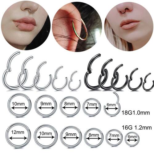 1Pc 316L Stainless Steel Nose Septum Clicker Hinged Segment