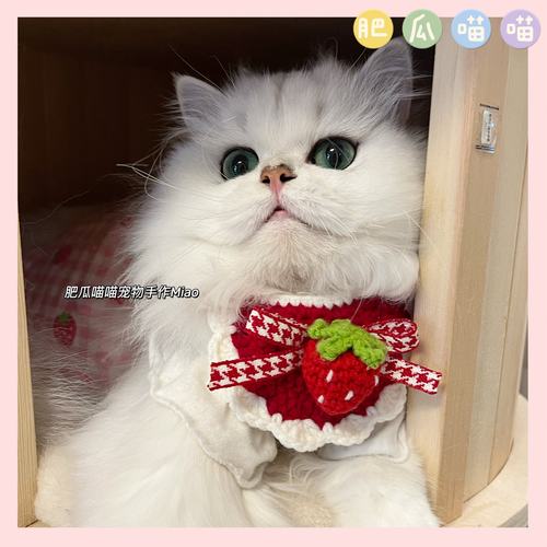 手工立体草莓可爱蝴蝶结猫咪肚兜