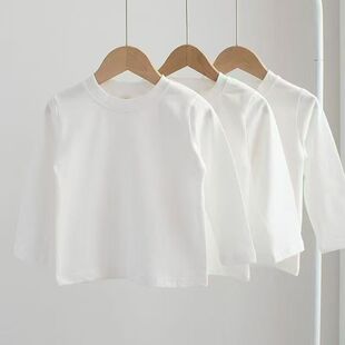 儿童纯棉圆领白色长袖T恤男女童百搭打底衫中大童款式春秋上衣内