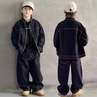 男童春秋季牛仔套装休闲明线两件套中大童帅气潮流外套儿童童装裤
