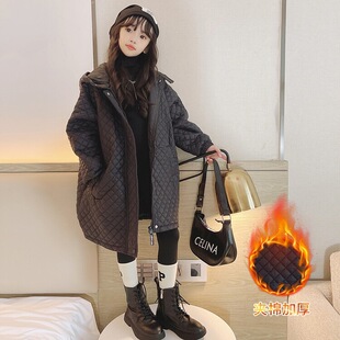 2026新款韩版宽松中长款连帽棉衣女童学院风秋冬显瘦棉服春秋外套