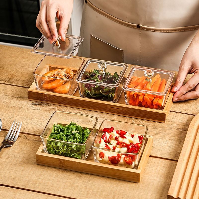 九宫格托盘火锅烤肉店蘸料碟玻璃小吃盘子餐具拼盘客厅分类干果盘