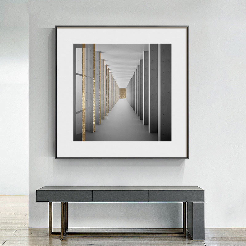 黑白现代金箔挂走廊画画墙壁抽象空间客厅系玄关装饰奢几何轻建。