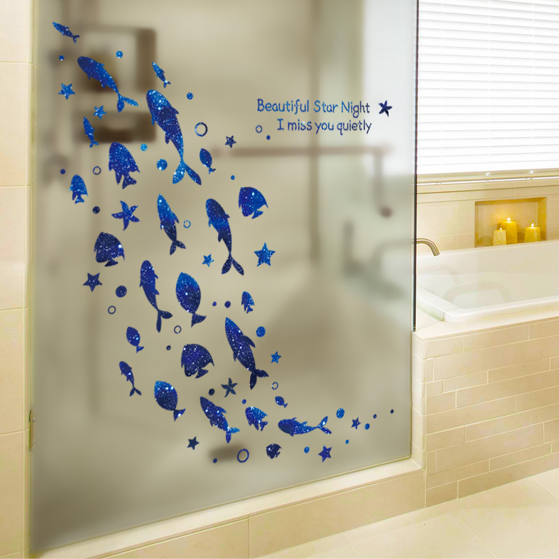 浴室卫生间玻璃门装饰小鱼贴纸创意个性墙砖防水墙贴画自粘3d立体图片