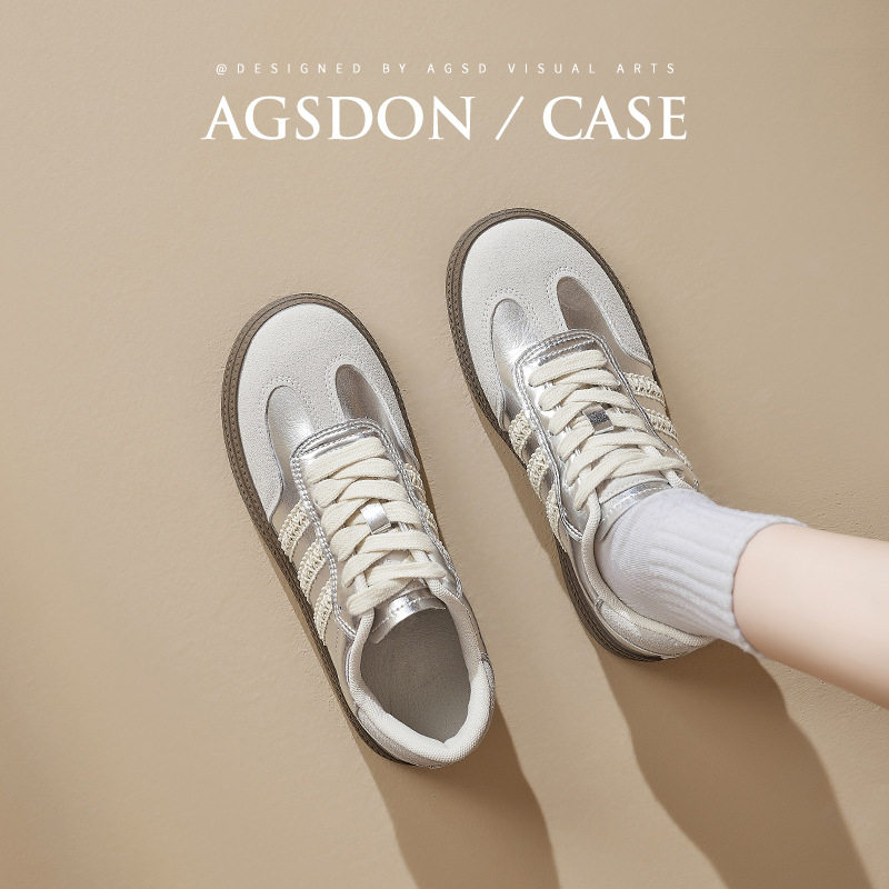 奥古狮登正品银色德训鞋女款2025新款春夏厚底芭蕾板鞋休闲运动小,女鞋,时尚休闲鞋,淘宝优惠券,粉丝福利购,淘宝优惠卷