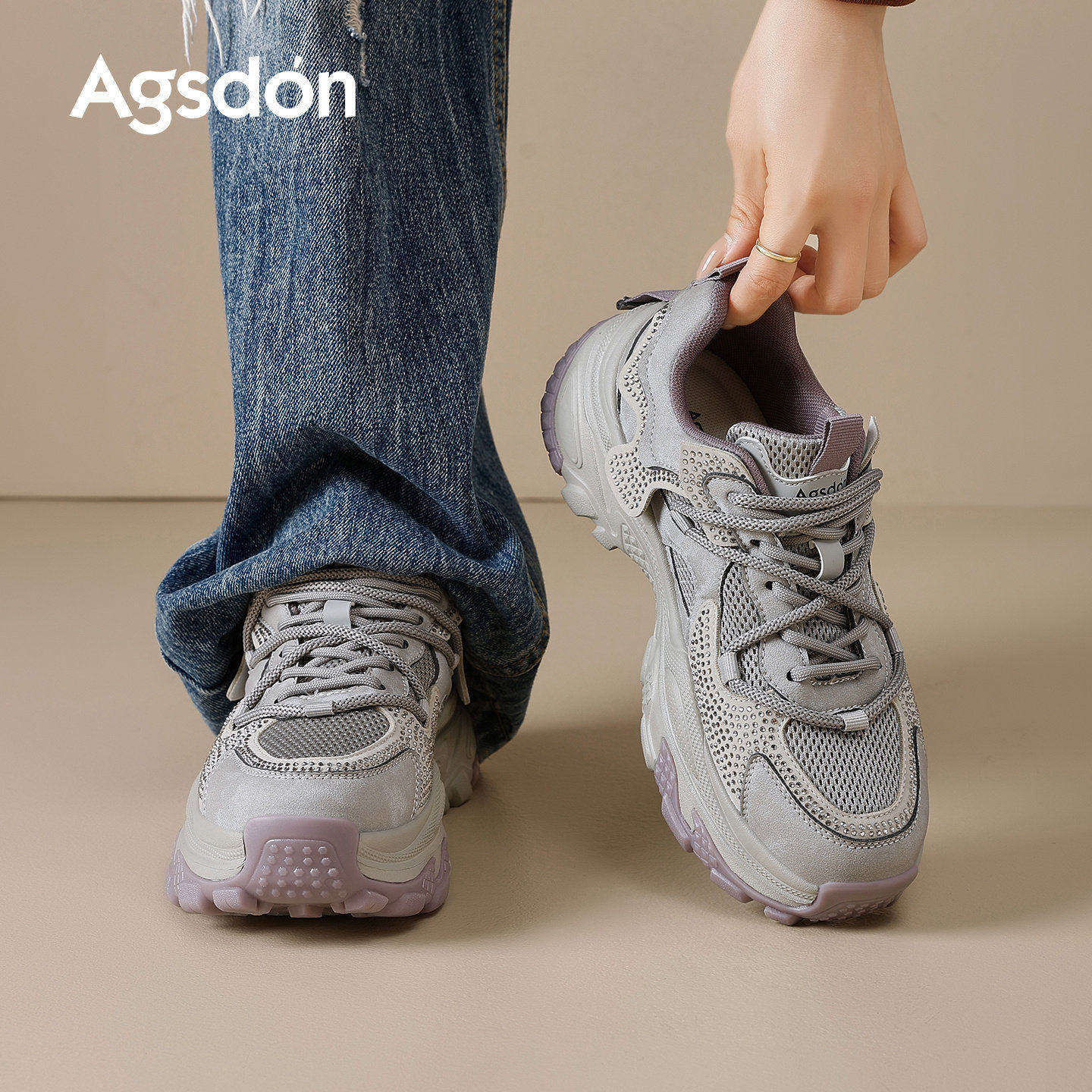 奥古狮登正品厚底老爹鞋女2026新款春季显高小个子轻便软底休闲运