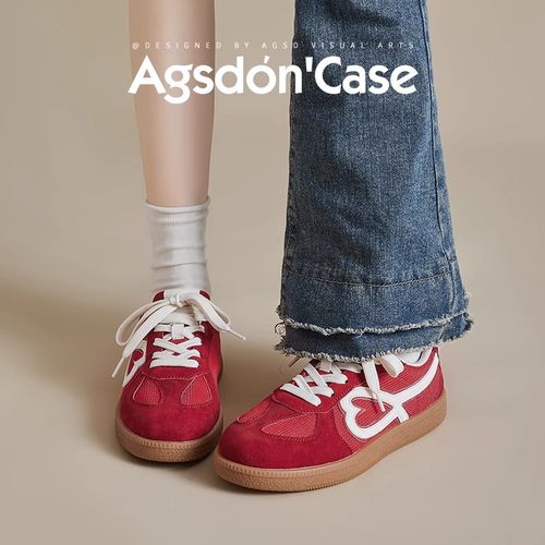 奥古狮登红色德训女鞋2025秋