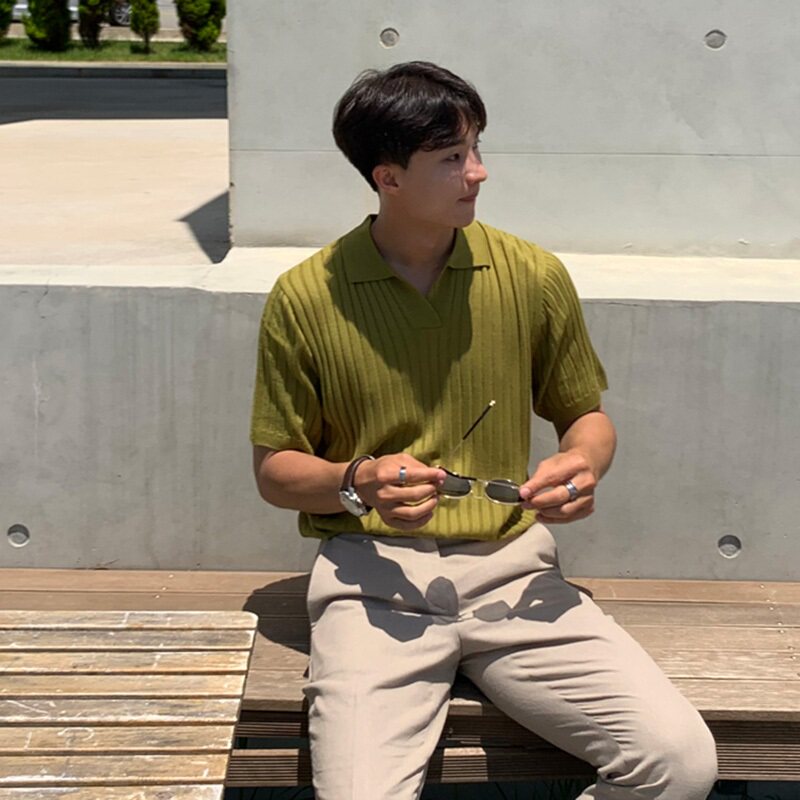 SUMMER KNIT SWEATER SLIM T-SHIRT MENS SOUTH KOREA DONGDAEMUN MENS DESIGN TOPS ALL-MATCH TRENDY BOTTOMING SHIRTS FOR MEN