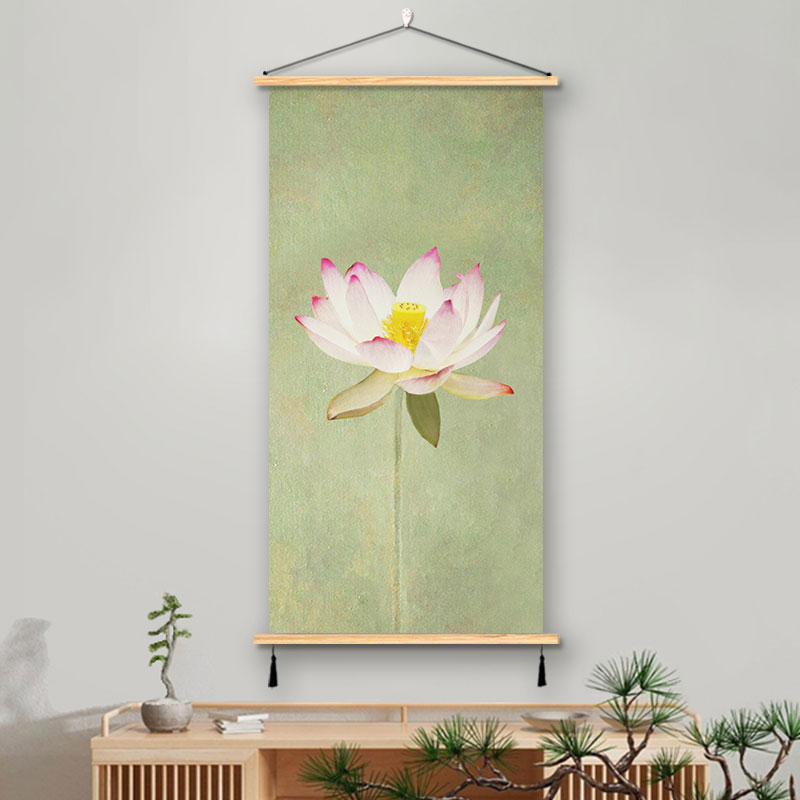 中式荷花挂画荷叶莲花装饰画国画办公室书房间背景墙免打孔挂布艺