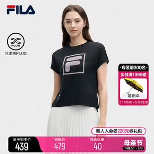 新款 T恤 时尚 衫 2024夏季 斐乐官方女子针织短袖 休闲纯棉蝙蝠袖 FILA