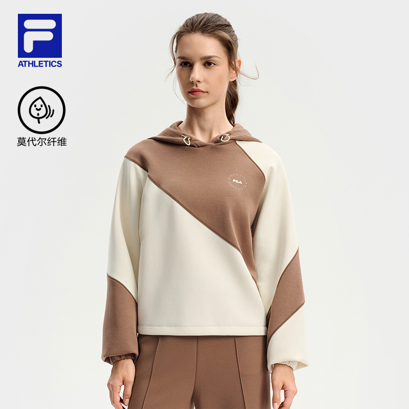 FILA 斐乐官方女子连帽卫衣2025冬新款健身运动拼色宽松针织上衣