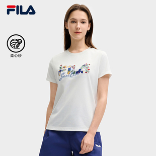 2025夏新款 FILA 衫 時尚 斐樂官方女子針織短袖 休閑簡約基礎圓領T恤