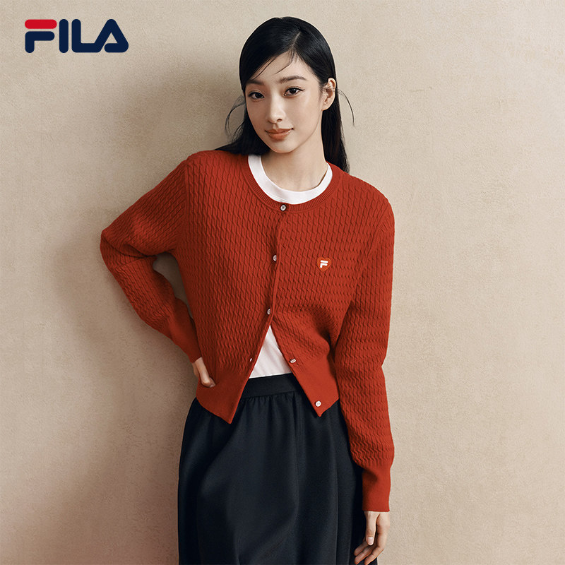 FILA 斐乐官方女士编织外套2026春新款时尚休闲基础麻花毛衣开衫