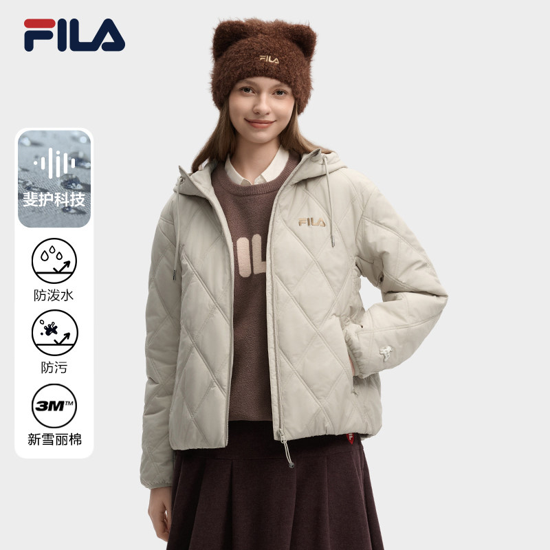 斐乐防泼水防污绗缝连帽棉服