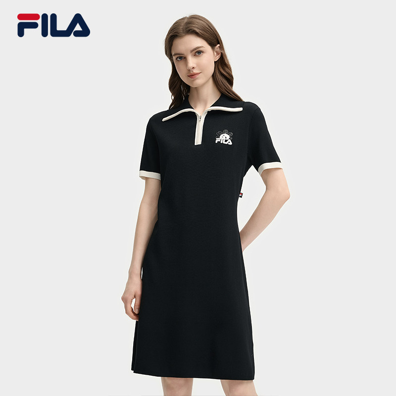 FILA 斐乐官方女子编织连衣裙2025秋新款时尚休闲基础翻领连身裙,运动服/休闲服装,运动连衣裙,淘宝优惠券,粉丝福利购,淘宝优惠卷