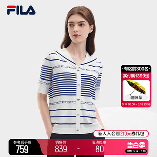 毛衣 FILA 2024夏新款 斐乐官方女子编织衫 时尚 休闲条纹海军领短袖