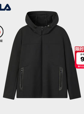 FILA 斐乐官方男士梭织外套2026春新款简约基础加绒黑色连帽上衣