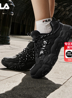 猫爪6代|FILA斐乐女鞋老爹鞋黑色运动鞋复古春季鞋子厚底休闲鞋