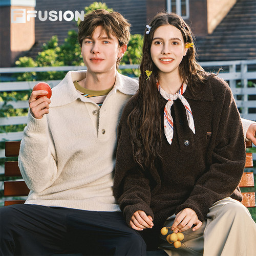 FILA FUSION斐乐潮牌情侣款编织衫2025冬季新款休闲宽松套头毛衣