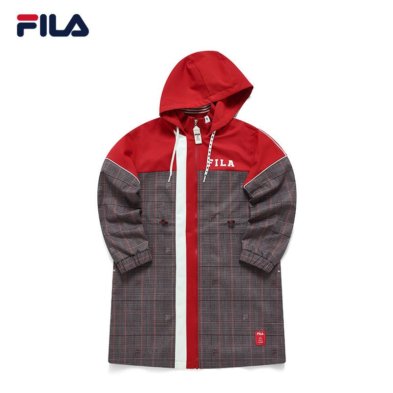 fila 斐乐官方女子运动外套 2022年春季新款宽松连帽长款风衣女