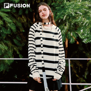 休闲条纹宽松套头毛衣 2025冬新款 FILA FUSION斐乐潮牌女子编织衫