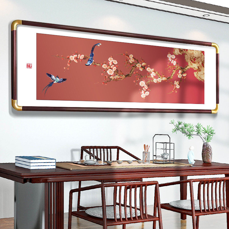 喜上枝头客厅装饰画新中式高级感沙发背景墙挂画横幅喜庆花鸟壁画