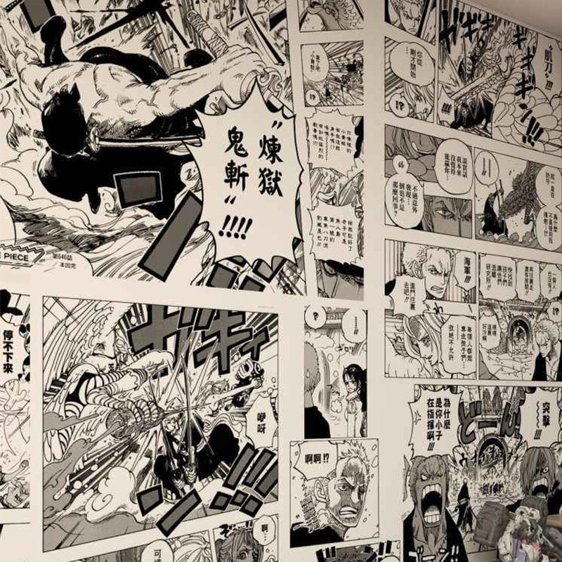 黑白漫画墙纸背景墙贴纸巨人电锯人二次元动漫海报墙贴壁纸海贼王