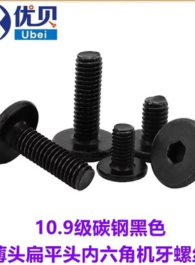 M2.5M3M3.5M4M5M6M8M10薄头内六角螺丝扁平头大平头低头螺钉黑色