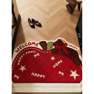 卡通苹安小马入户门地垫2026新款红色丝圈可裁剪蹭土除尘门口脚垫