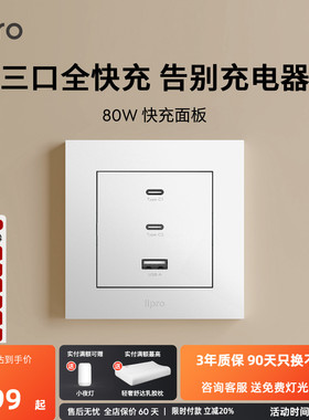 lipro 氮化镓插座80W超级快充USB接口type-c插座白色暗装电源面板