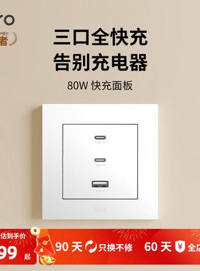 lipro 氮化镓插座80W超级快充USB接口type-c插座白色暗装电源面板