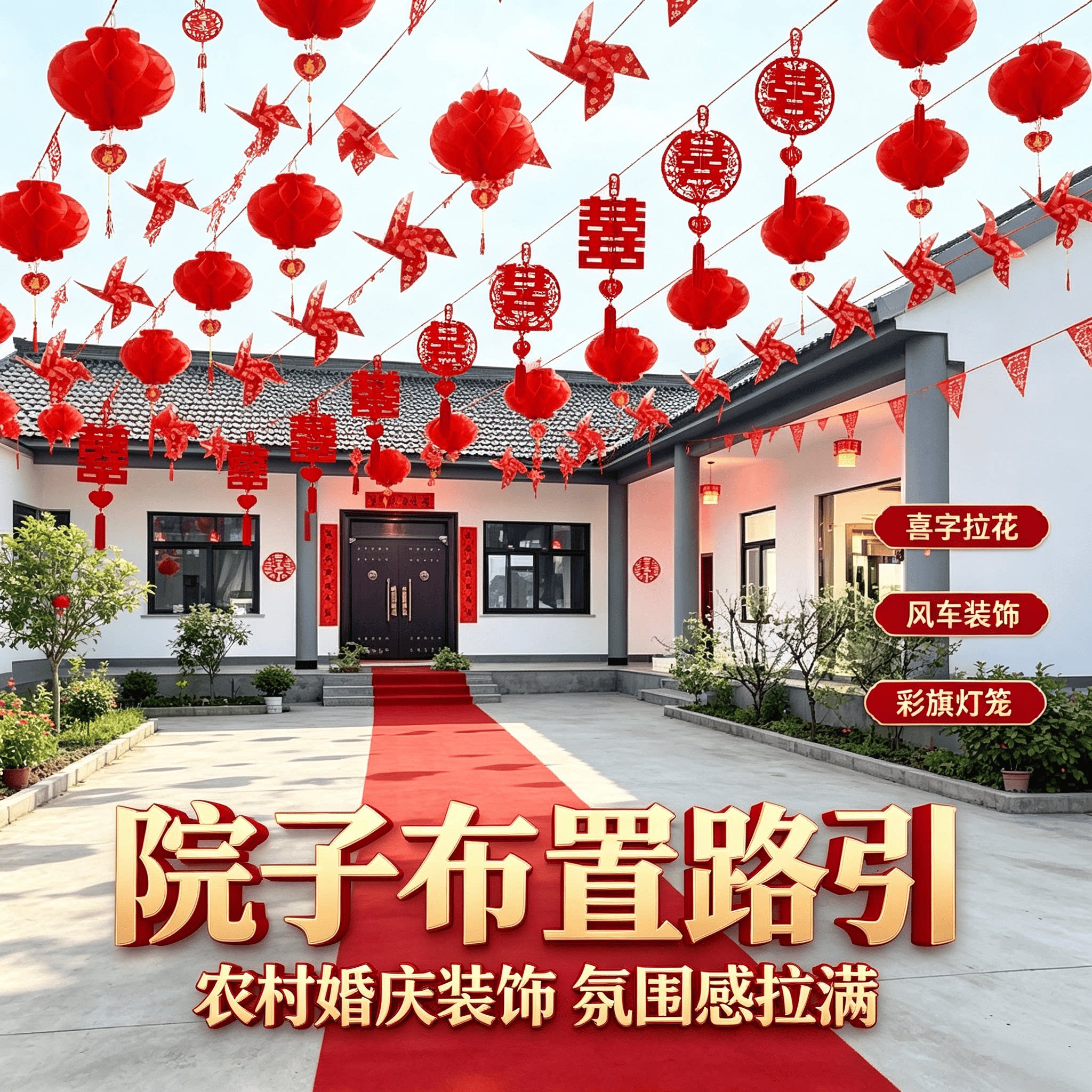 院子布置路引院子婚庆装饰彩旗灯