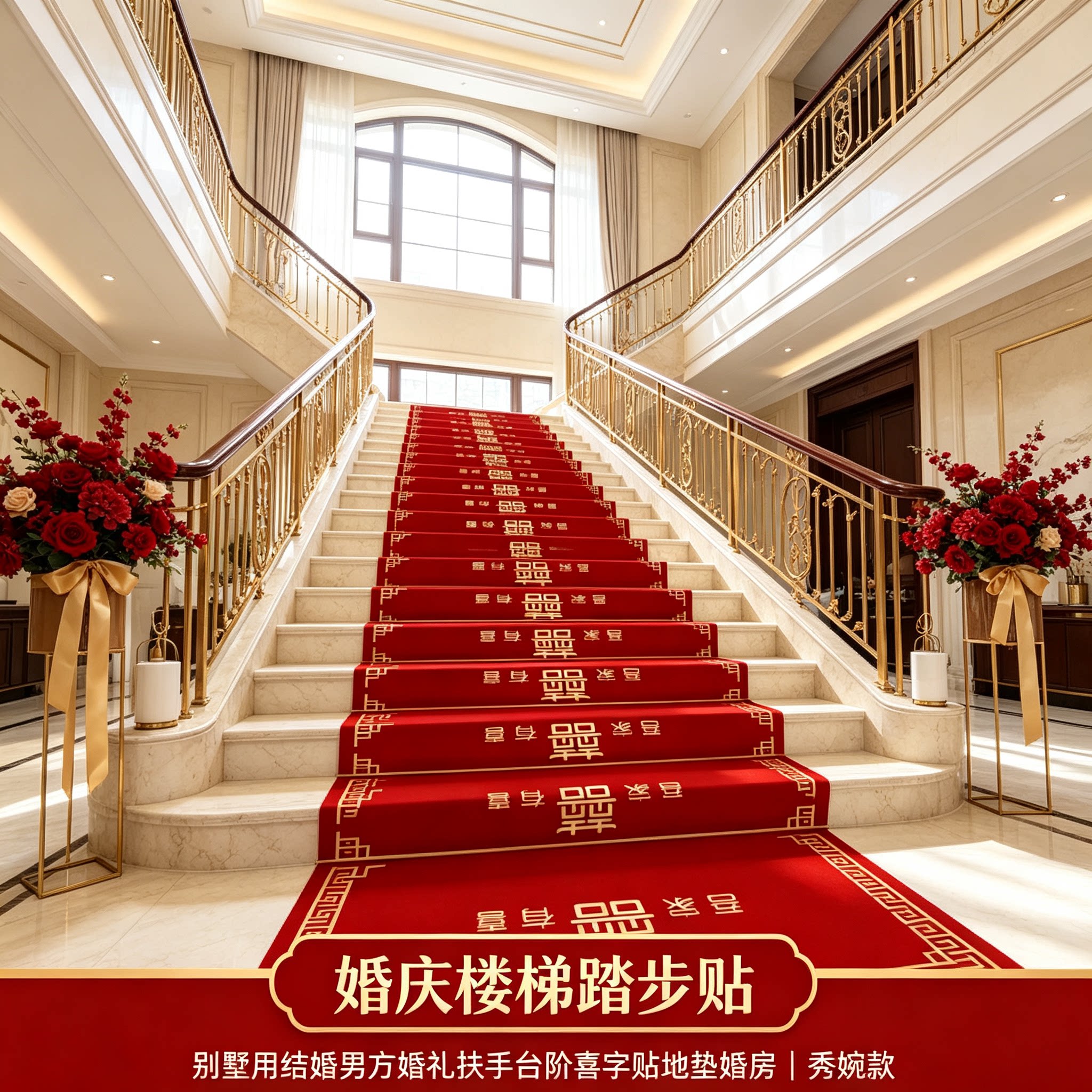 婚庆楼梯踏步贴自建房结婚男方婚礼扶手台阶喜字贴地垫婚房