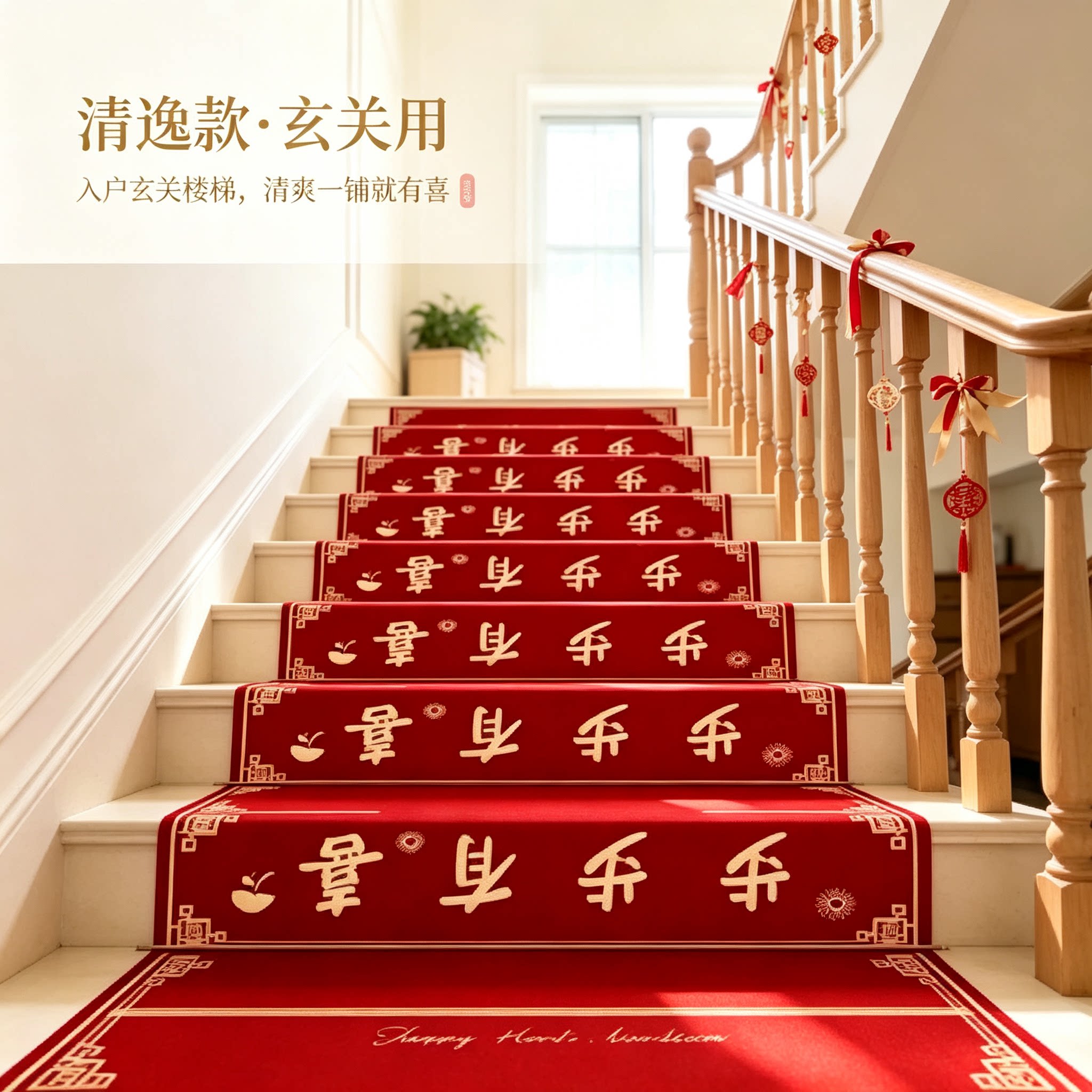 结婚楼梯踏步贴玄关用婚礼扶手台阶喜字贴婚庆地垫婚房布置地毯