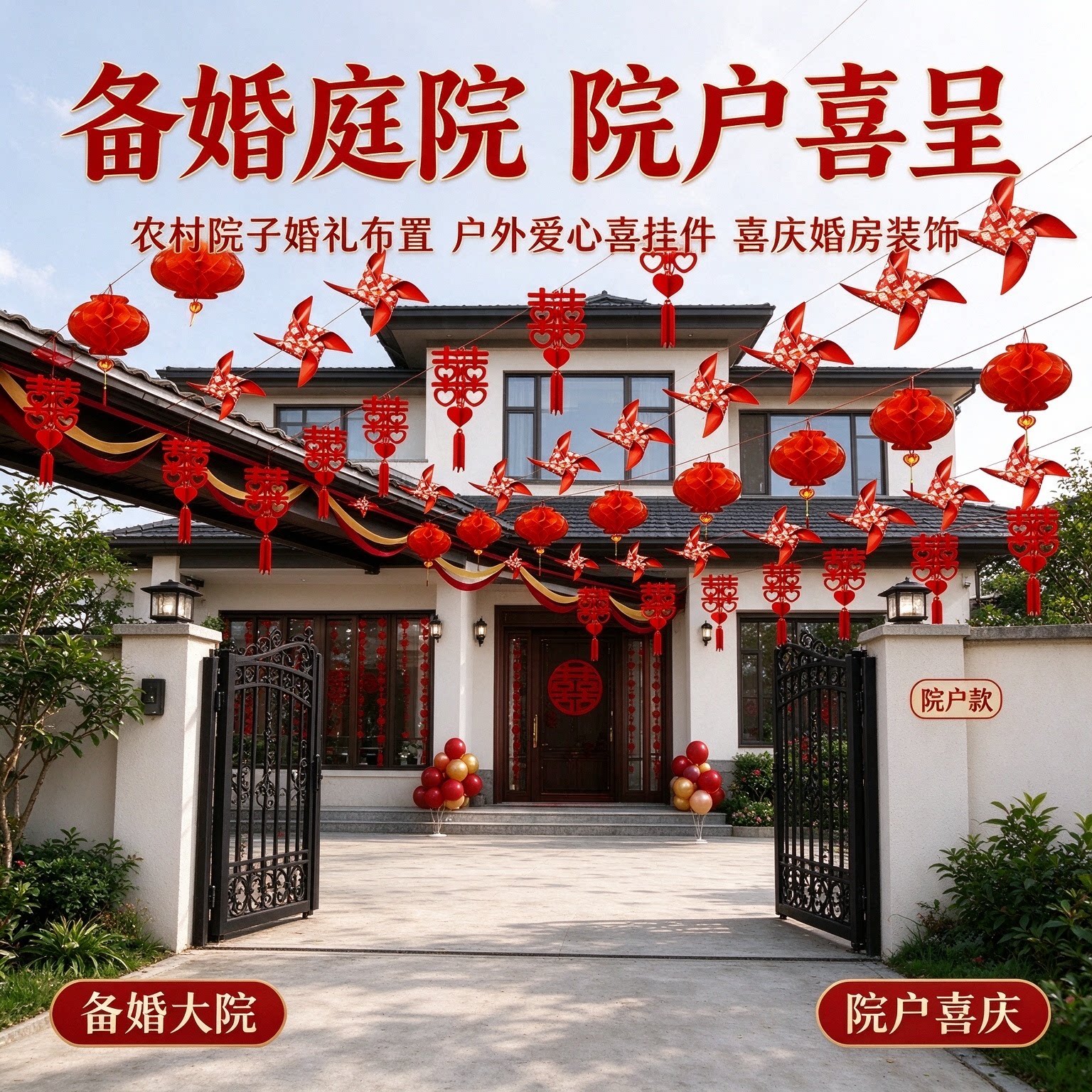 农村院子婚礼布置备婚庭院户外爱心喜挂件喜庆婚房装饰用品大全