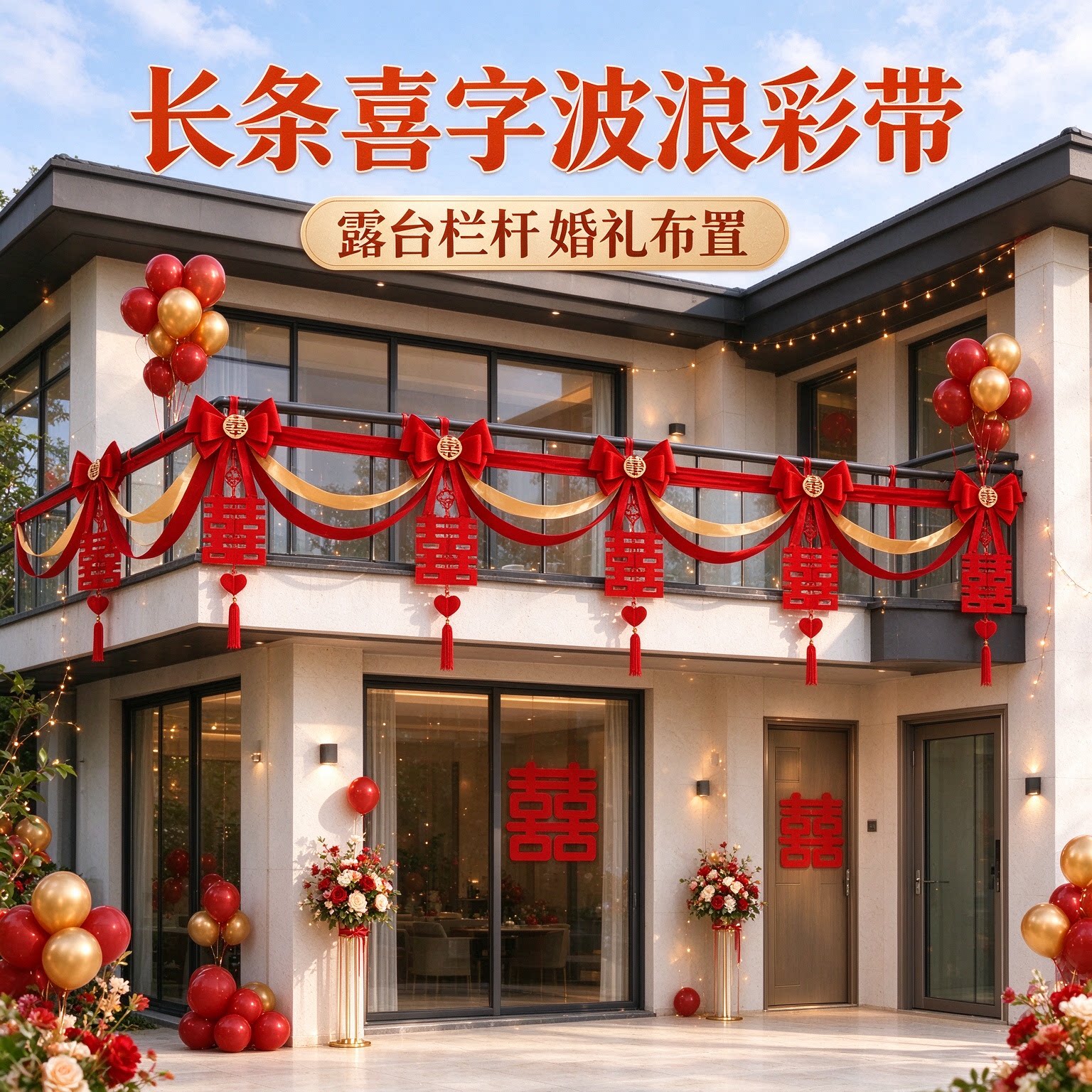 喜字拉花女方大门口简约大气蝴蝶结卧室床头婚庆装饰婚礼布置用品