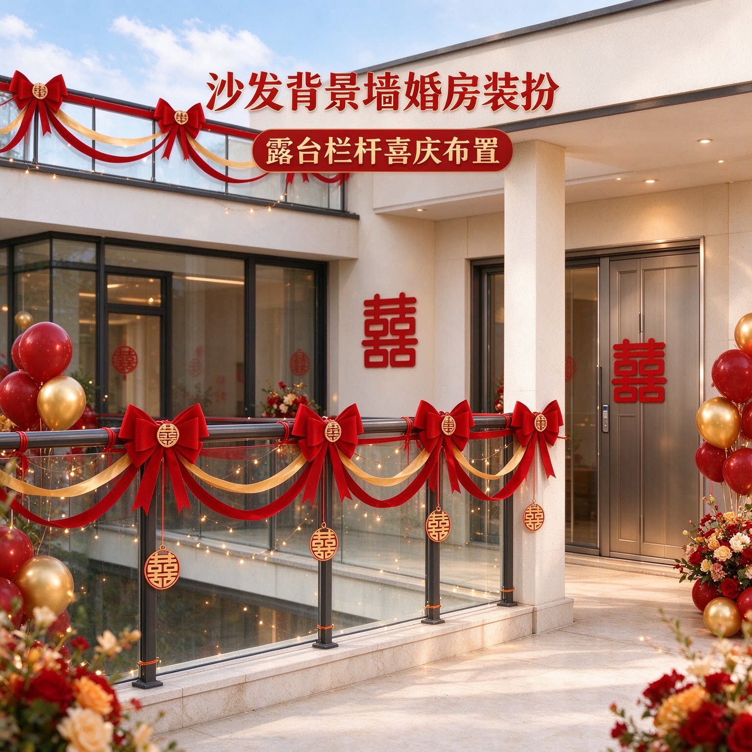 拉花彩带男方台阶喜字氛围感长条沙发背景墙婚房装扮婚礼布置用品