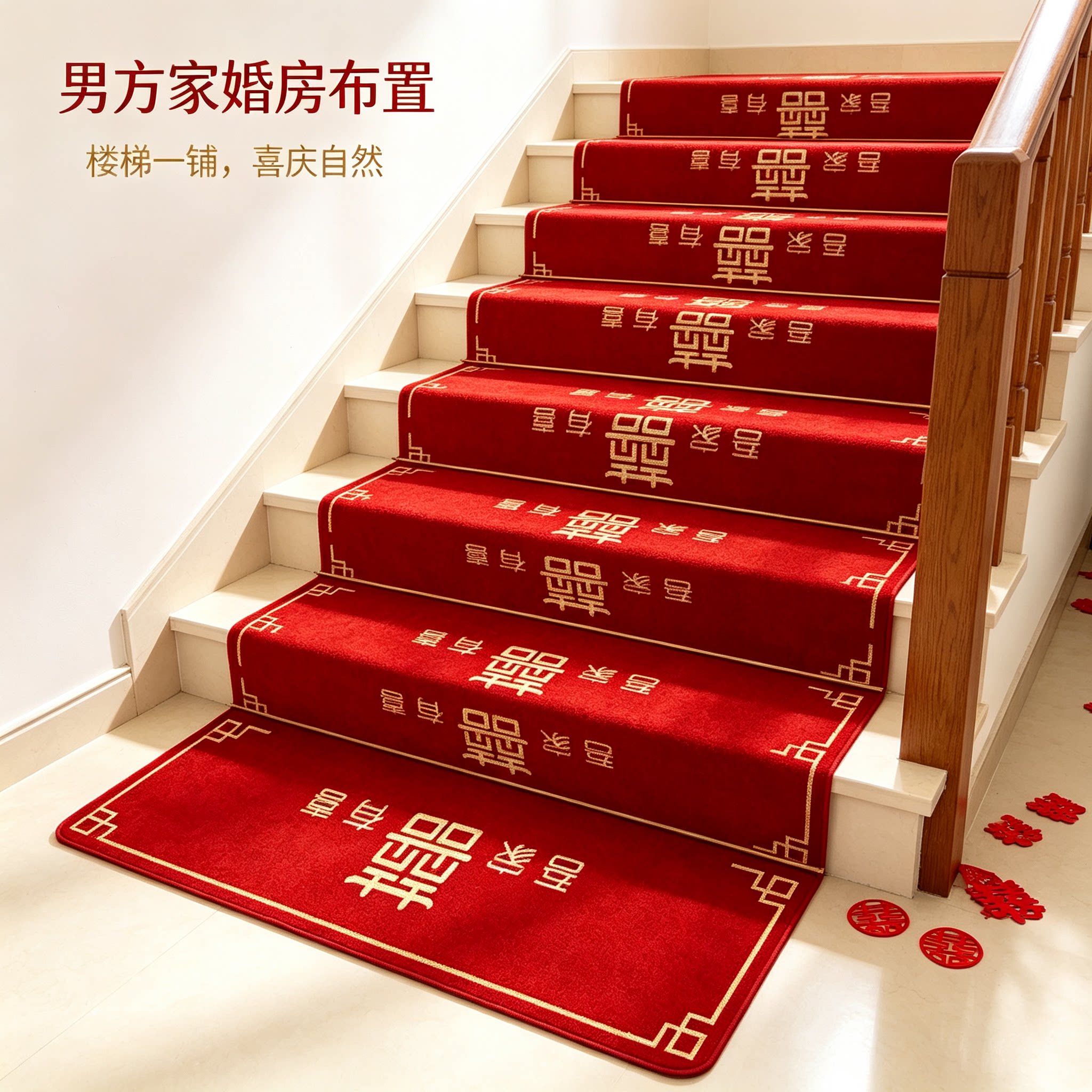 婚礼楼梯喜字贴装饰男方结婚扶手台阶踏步贴婚庆地垫婚房布置