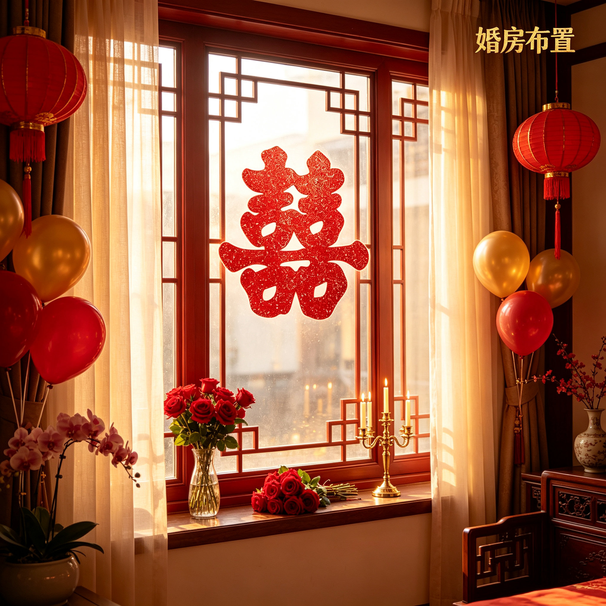 国风红葱闪面囍字贴婚房大门玻璃窗贴中式嫁娶高档婚庆布置礼物