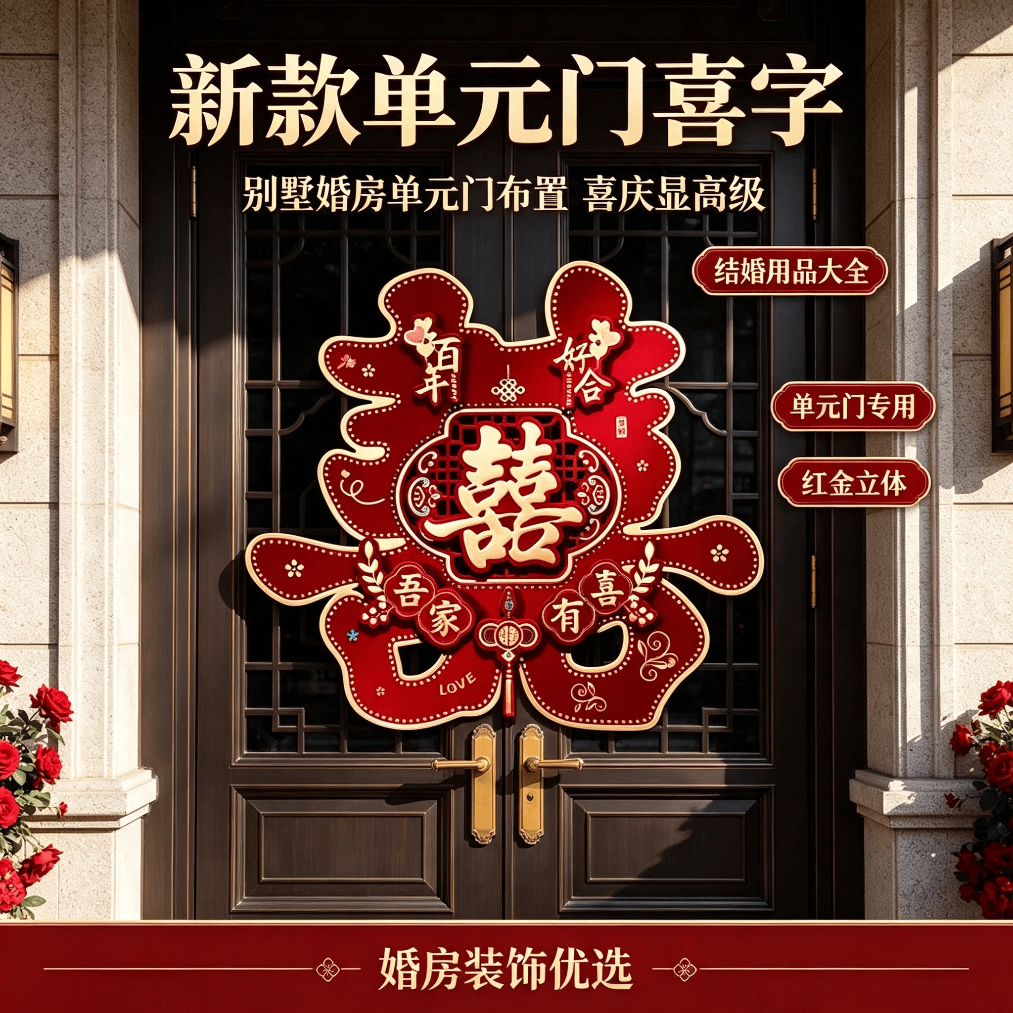 新款单元门喜字结婚用品大全婚房