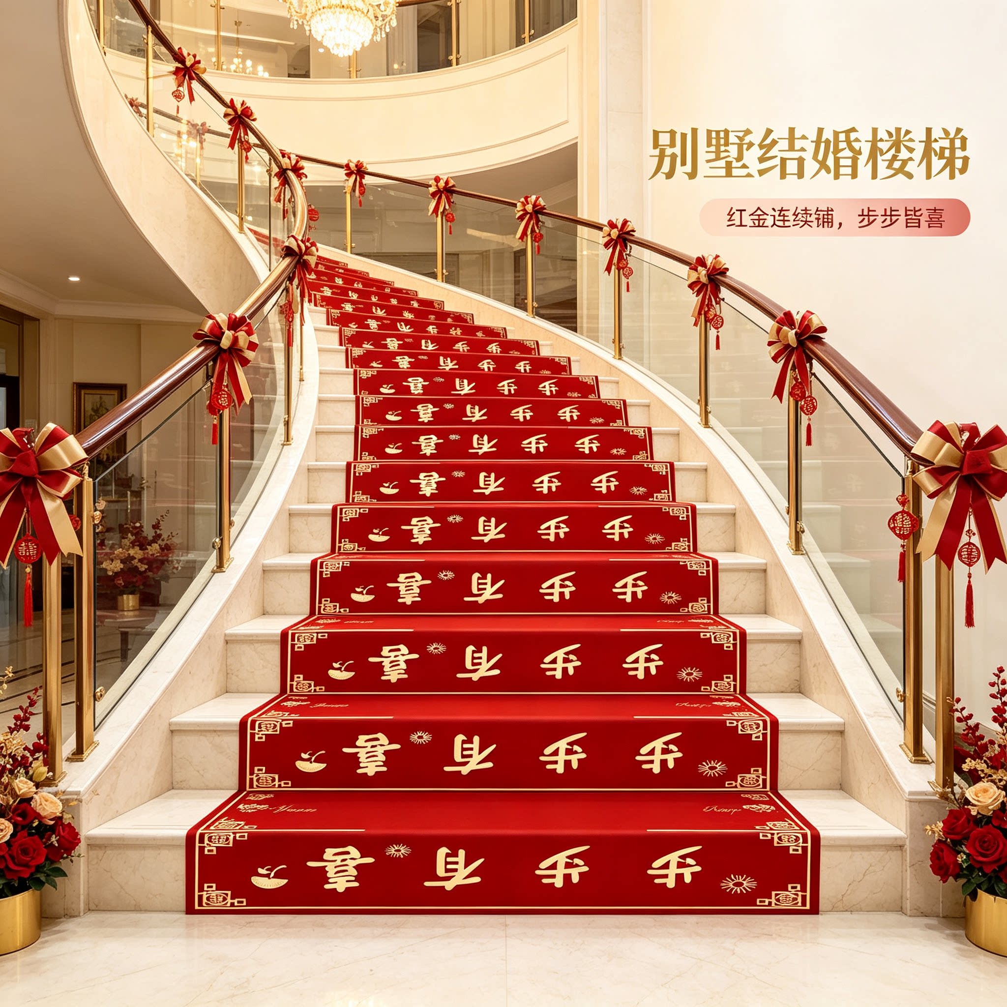 男方婚礼楼梯踏步贴别墅用结婚扶手台阶喜字贴婚庆地垫婚房布置