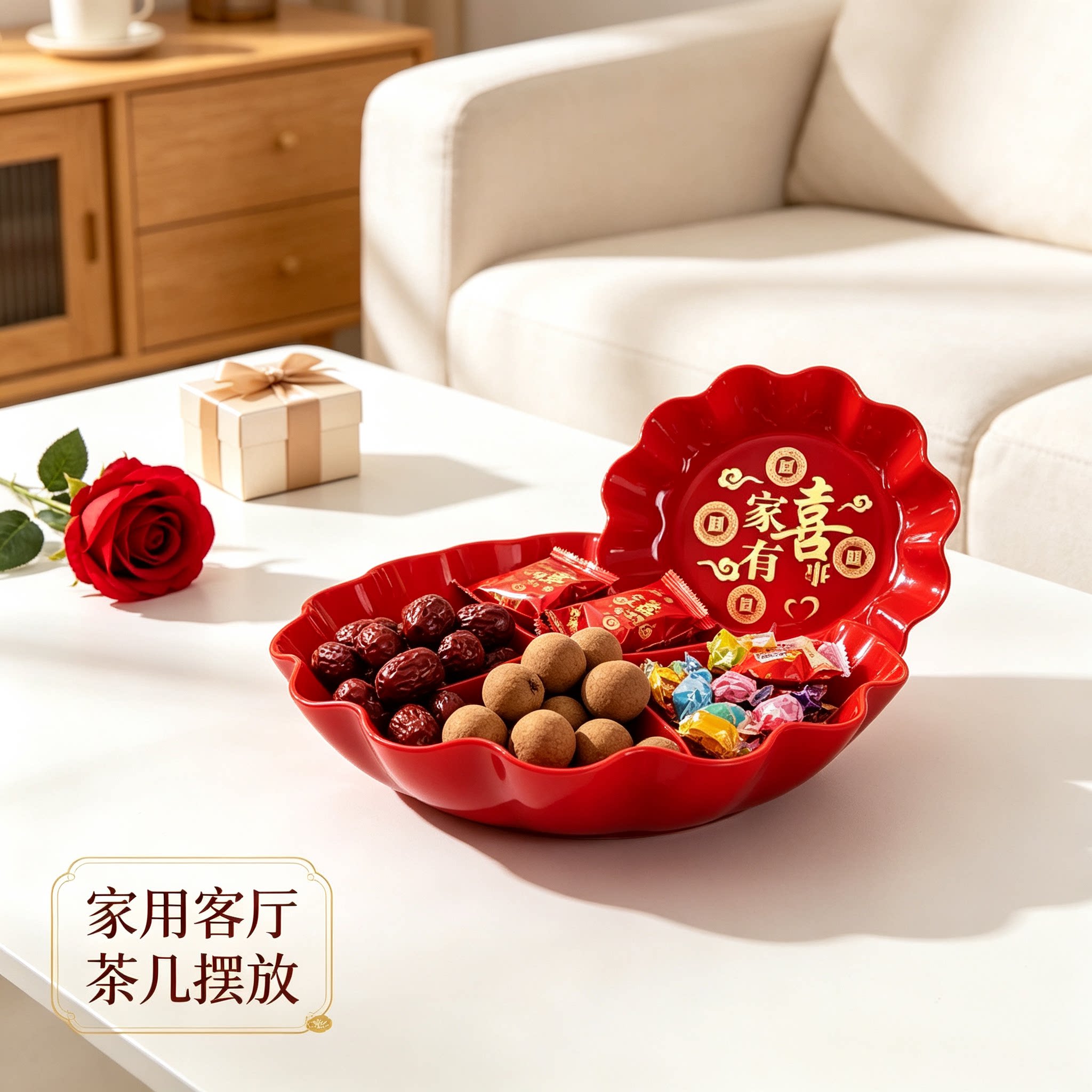 结婚糖果盘花朵造型家用客厅茶几零食水果篮订婚创意装饰婚庆用